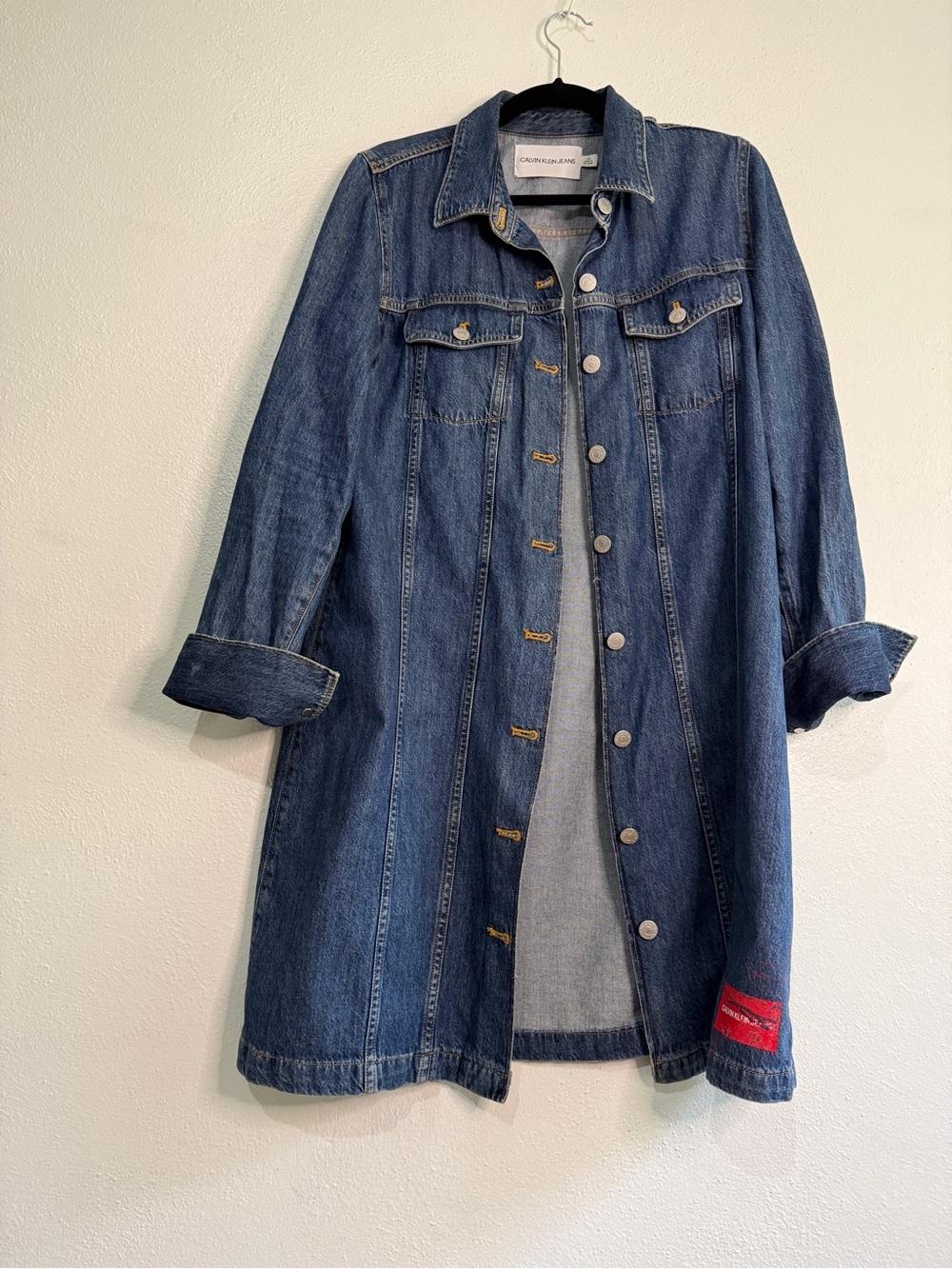 Calvin Klein Jeans Classic Blue Women's Denim Duster Coat or Dress. Sz L.
